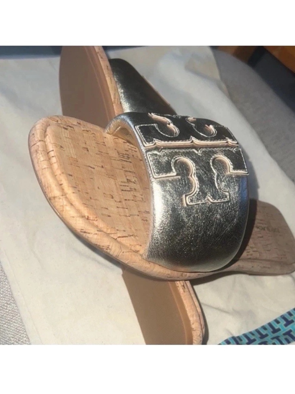 New Tory Burch Metallic Gold Slide Sandal